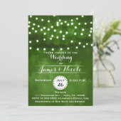 Groene bos slingerlichten trouw uitnodiging (Staand voorkant)