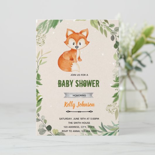 Groene bos vos verjaardagsuitnodiging kaart (Staand voorkant)