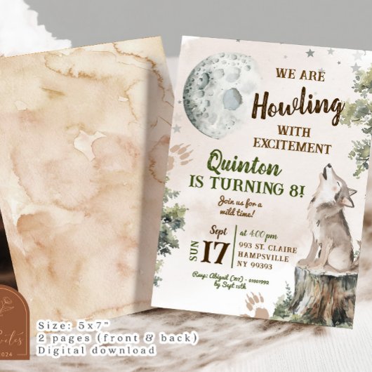 Groene Bos Wolf Howling Verjaardag Kaart