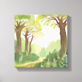 Groene bosbomen | Natuur mooie aquarel Canvas Afdruk