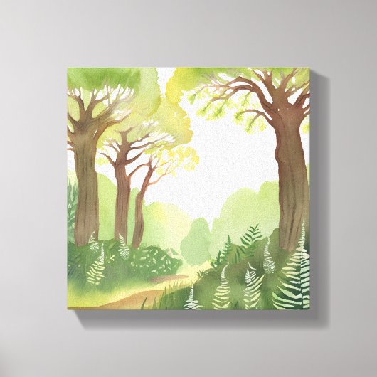 Groene bosbomen | Natuur mooie aquarel Canvas Afdruk (Voorkant)