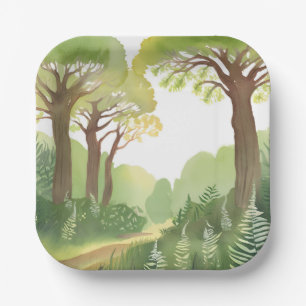 Groene bosbomen   Natuur mooie aquarel Papieren Bordje