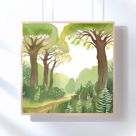 Groene bosbomen | Natuur mooie aquarel Poster