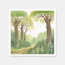 Groene bosbomen | Natuur mooie aquarel Servet