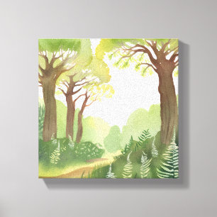 Groene bosbomen   Natuur Mooie Waterverf Canvas Afdruk