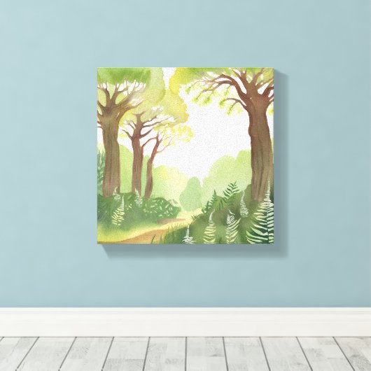 Groene bosbomen | Natuur Mooie Waterverf Canvas Afdruk (Insitu (Houten vloer))