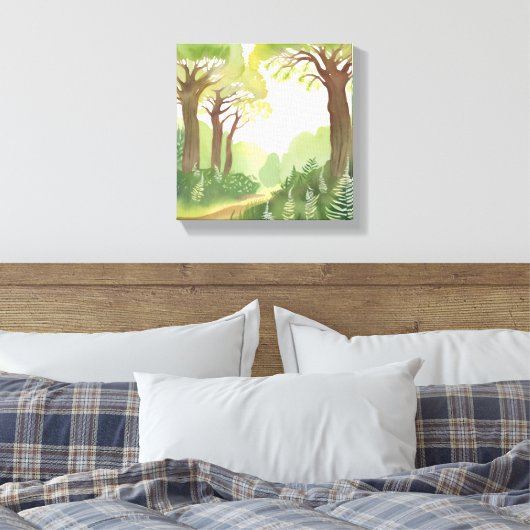 Groene bosbomen | Natuur Mooie Waterverf Canvas Afdruk (Insitu (Slaapkamer))