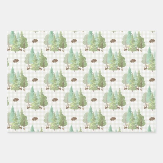 Groene bosbomen paddenstoelen inpakpapier vel (Voorkant 2)