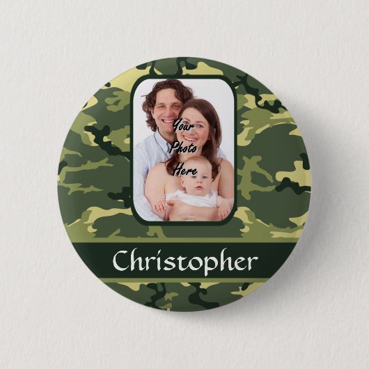 Groene boscamouflage ronde button 5,7 cm (Voorkant)