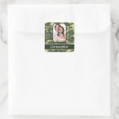 Groene boscamouflage vierkante sticker (Tas)