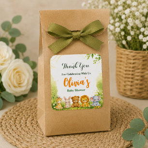 Groene Bosdieren Baby Shower 1e Verjaardag Vierkante Sticker