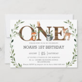 Groene bosdieren Hout EERSTE 1e Verjaardag Kaart (Voorkant)