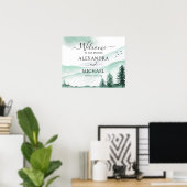 Groene bosgebergte Rustic Waterverf Wedding Poster (Thuiskantoor)