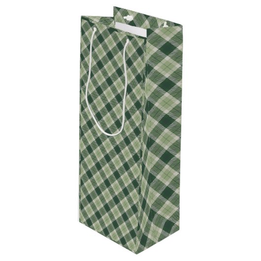 Groene bosplaid wijn cadeautas (Voorkant Gekanteld)