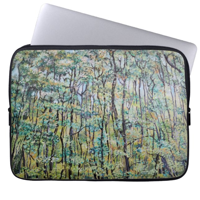 Groene bosschildering laptop sleeve (Voorkant)