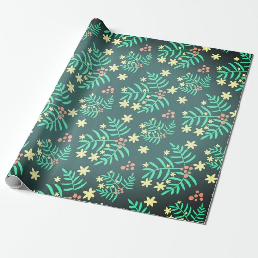 Groene Botanica Kerst Modern Minimaal Cadeaupapier (Uitgerold)