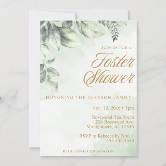 Groene Botanicals Foster Care Kind / Baby shower Kaart (Voorkant)