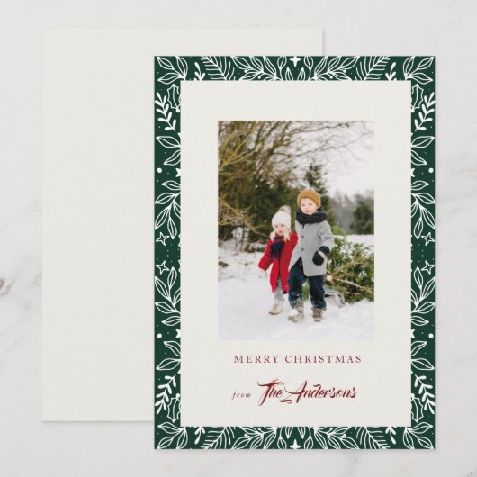 Groene  Botanisch Lijst Kerstkaart (Voorkant / Achterkant)