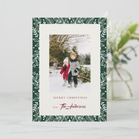 Groene  Botanisch Lijst Kerstkaart (Staand voorkant)