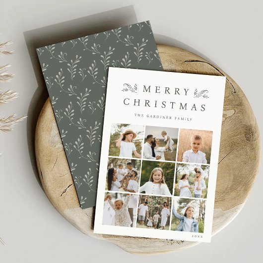 Groene Botanische 9 Fotogrid Collage Feestdagenkaart