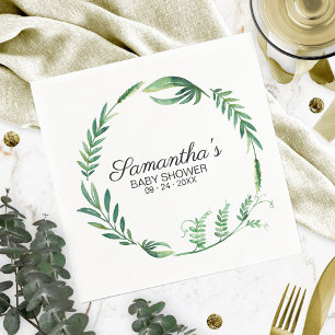 Groene Botanische Aquarel Krans Baby Shower Servet
