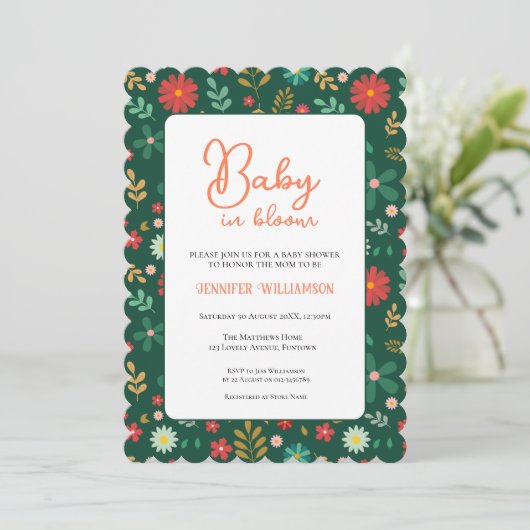Groene botanische babyshower uitnodiging (Staand voorkant)