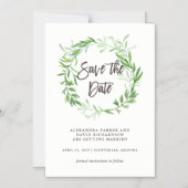 Groene botanische bladeren die de datum sparen magnetische uitnodiging (Voorkant)