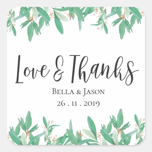 Groene botanische bladeren Elegant Wedding Sticker (Voorkant)