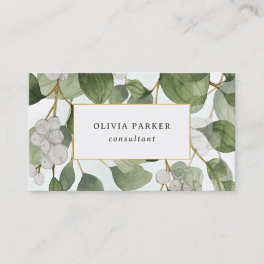 Groene botanische bladeren en goud visitekaartje (Voorkant)