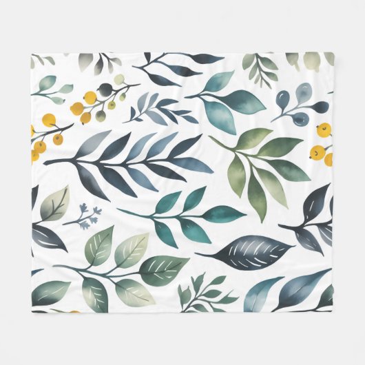 Groene botanische bladeren fleece deken (Voorkant (Horizontaal))