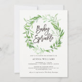 Groene Botanische Bladeren Krans Baby Sprinkle Kaart (Voorkant)