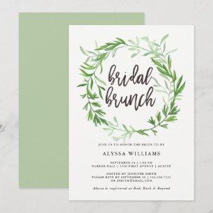 Groene Botanische Bladeren Krans Bruids Brunch Kaart