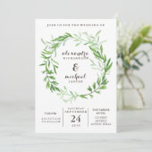 Groene botanische bladeren krans bruiloft kaart (Staand voorkant)
