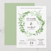 Groene botanische bladeren krans bruiloft kaart (Voorkant / Achterkant)