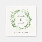Groene botanische bladeren krans bruiloft servetten (Voorkant)