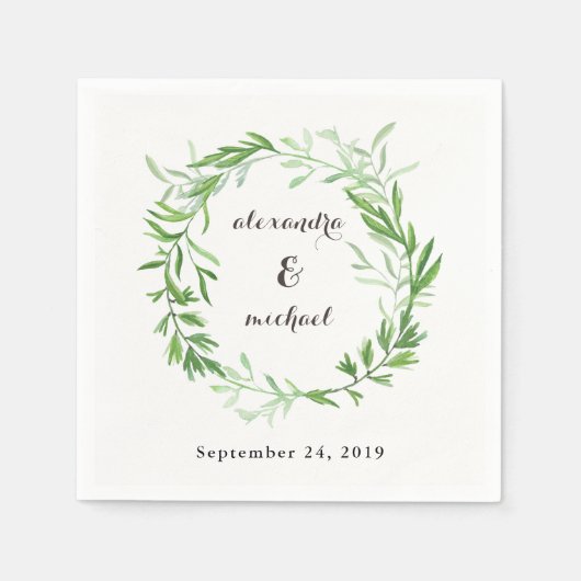 Groene botanische bladeren krans bruiloft servetten (Voorkant)