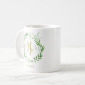 Groene botanische bladeren krans | Faux Gold Mr. Koffiemok (Voorkant links)