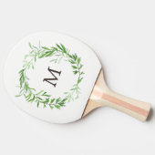 Groene botanische bladeren krans met monogram tafeltennisbatje (Zijkant)