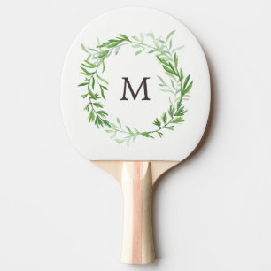 Groene botanische bladeren krans met monogram tafeltennisbatje