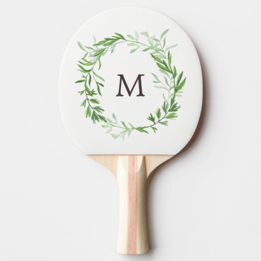 Groene botanische bladeren krans met monogram tafeltennisbatje (Voorkant)