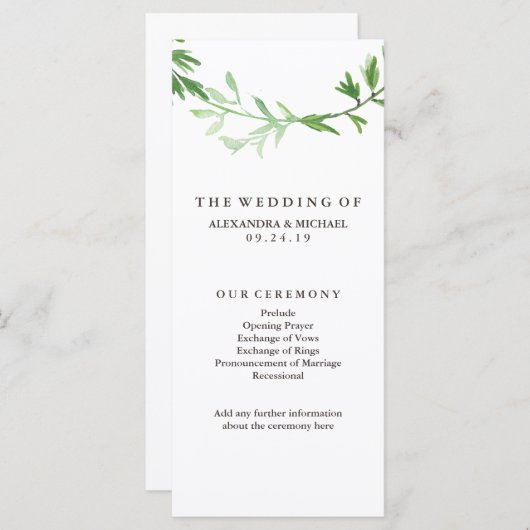 Groene Botanische Bladeren Krans Trouwprogramma Programmakaart (Voorkant / Achterkant)