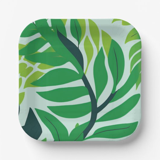 Groene botanische bladeren papieren bordje (Voorkant)