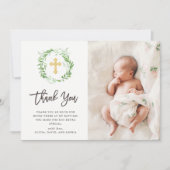 Groene botanische bladeren, schaars | Fotobaptisme Bedankkaart (Voorkant)