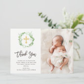 Groene botanische bladeren, schaars | Fotobaptisme Bedankkaart (Staand voorkant)