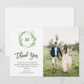 Groene botanische bladeren, schaars | Fotobruiloft Bedankkaart (Voorkant / Achterkant)