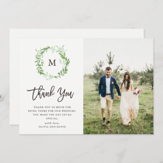 Groene botanische bladeren, schaars | Fotobruiloft Bedankkaart (Voorkant / Achterkant)