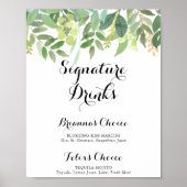 Groene Botanische Bladeren Signature Dranken Bord Poster (Voorkant)