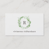 Groene botanische bladeren Wreate en Monogram Visitekaartje (Voorkant)