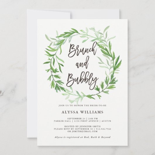 Groene botanische bladeren Wreath Brunch en Bubble Kaart (Voorkant)