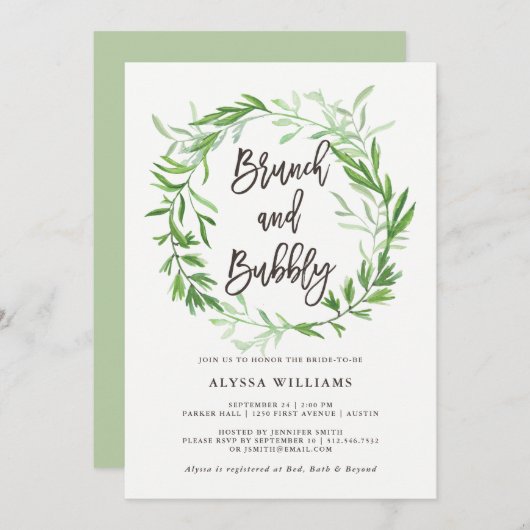 Groene botanische bladeren Wreath Brunch en Bubble Kaart (Voorkant / Achterkant)